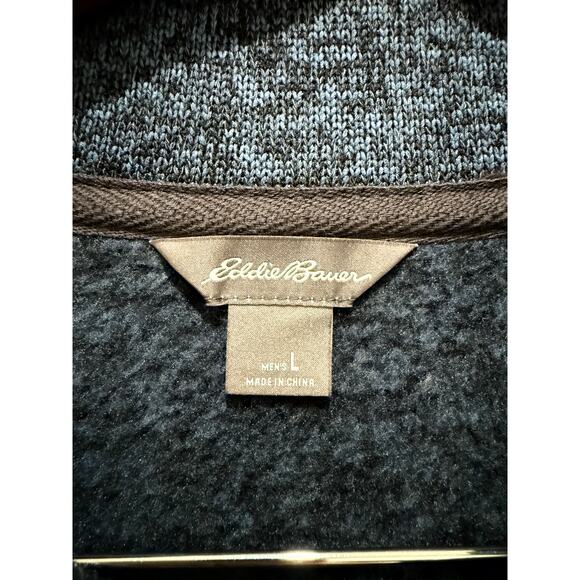 Eddie Bauer Men’s Large Navy Pullover Sweater Collared 1/4 Snap Button Up Casual - Picture 3 of 6